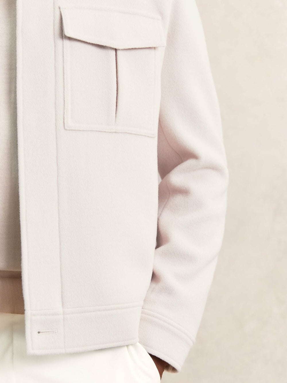 Men Wool Blend Twin Pocket Zipped Jacket in Ivory