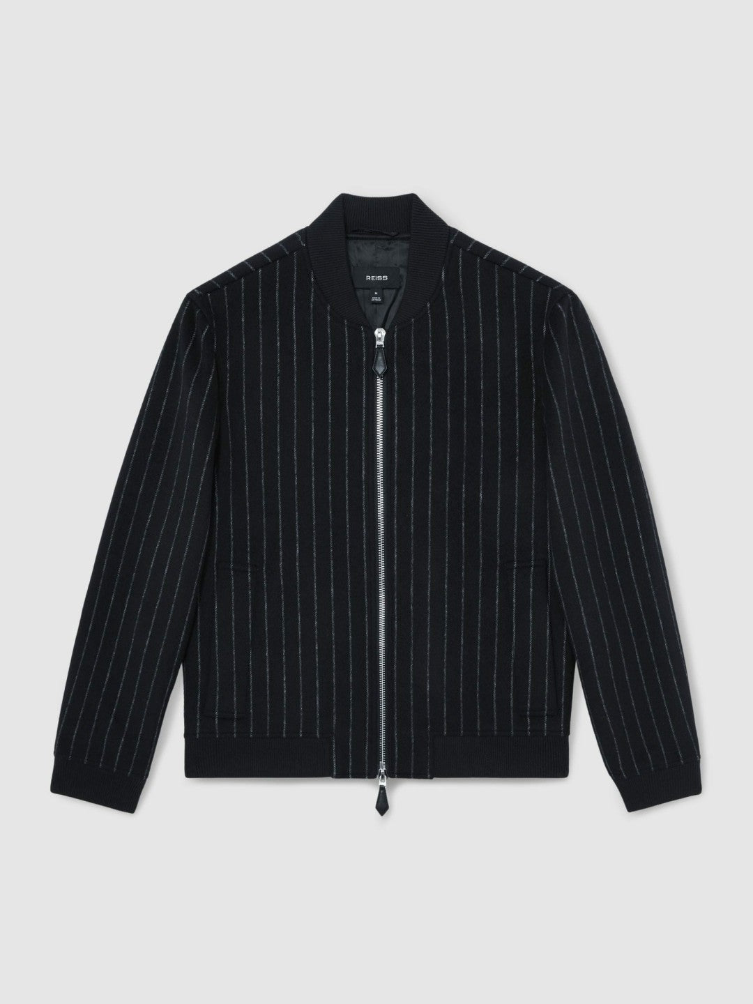 Men Wool-Blend Chalk-Stripe Bomber Jacket in Navy
