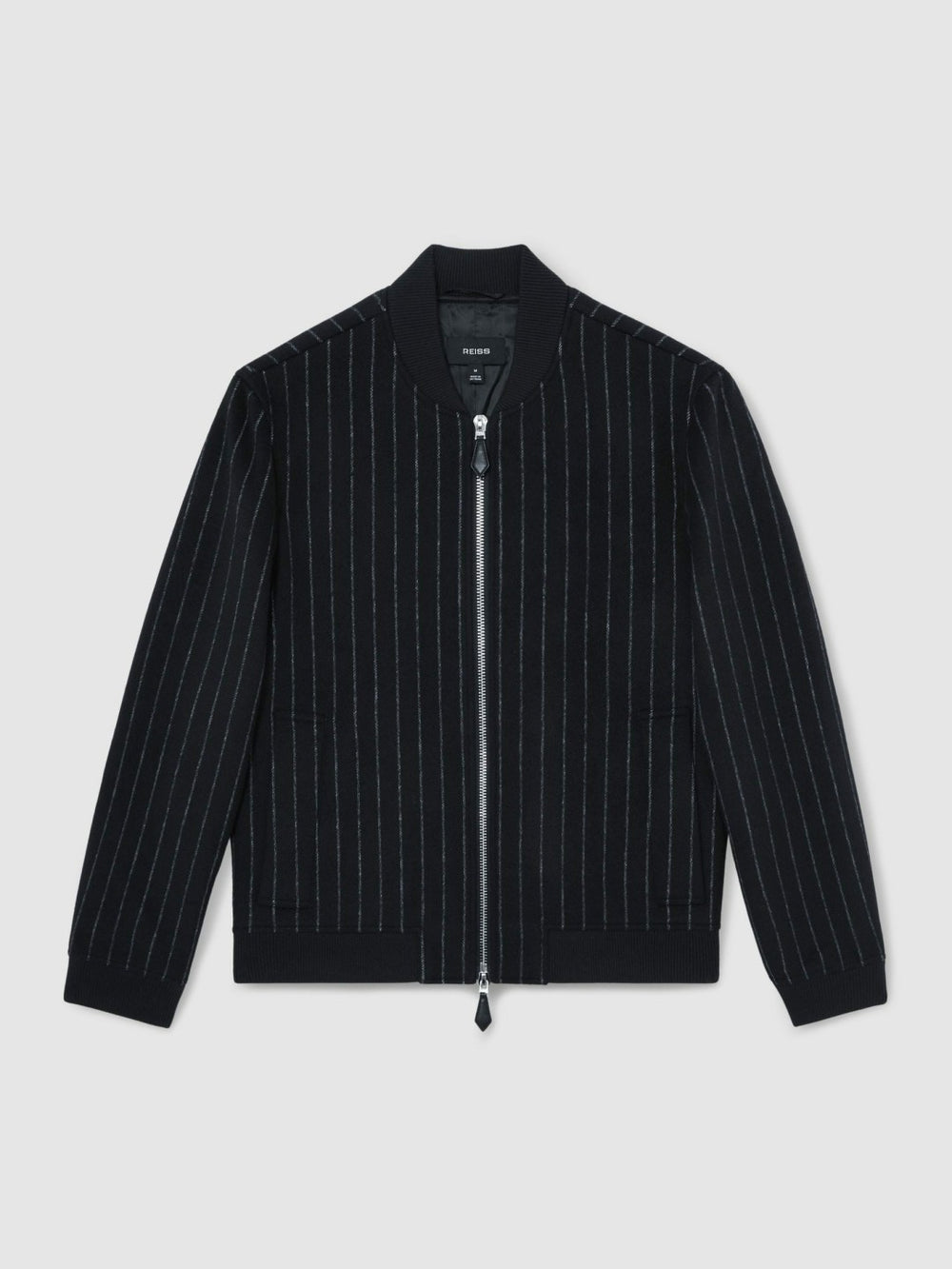 Men Wool-Blend Chalk-Stripe Bomber Jacket in Navy
