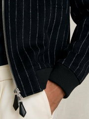 Men Wool-Blend Chalk-Stripe Bomber Jacket in Navy