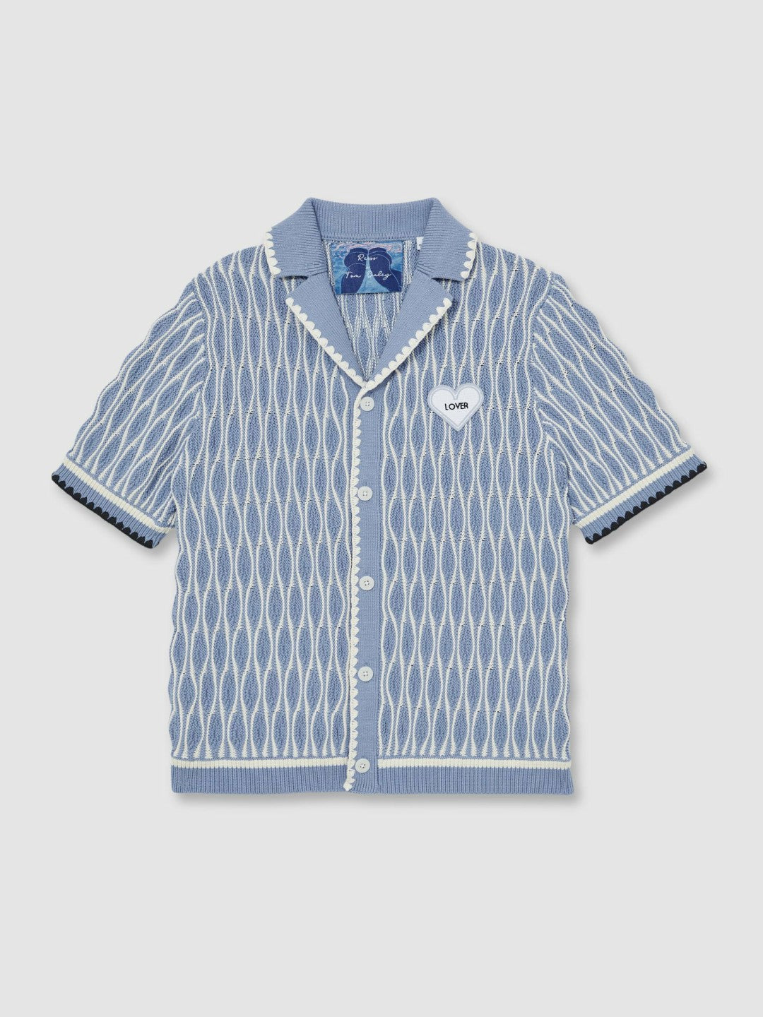 Men Tom Daley Wave-Knit Shirt in Soft Blue/White