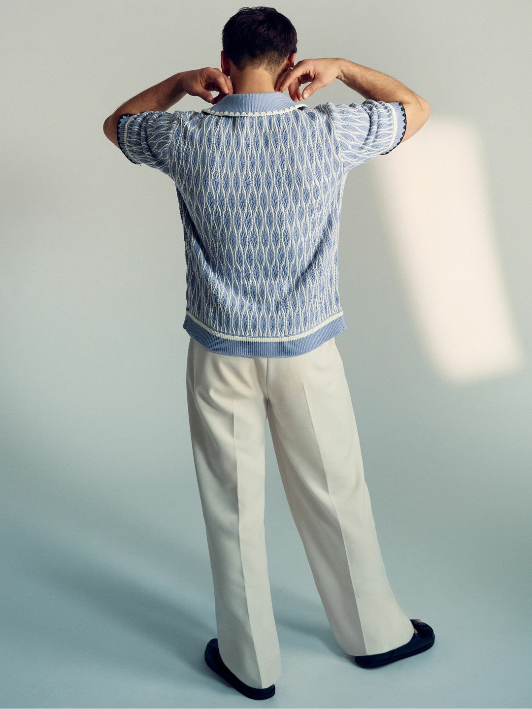 Men Tom Daley Wave-Knit Shirt in Soft Blue/White