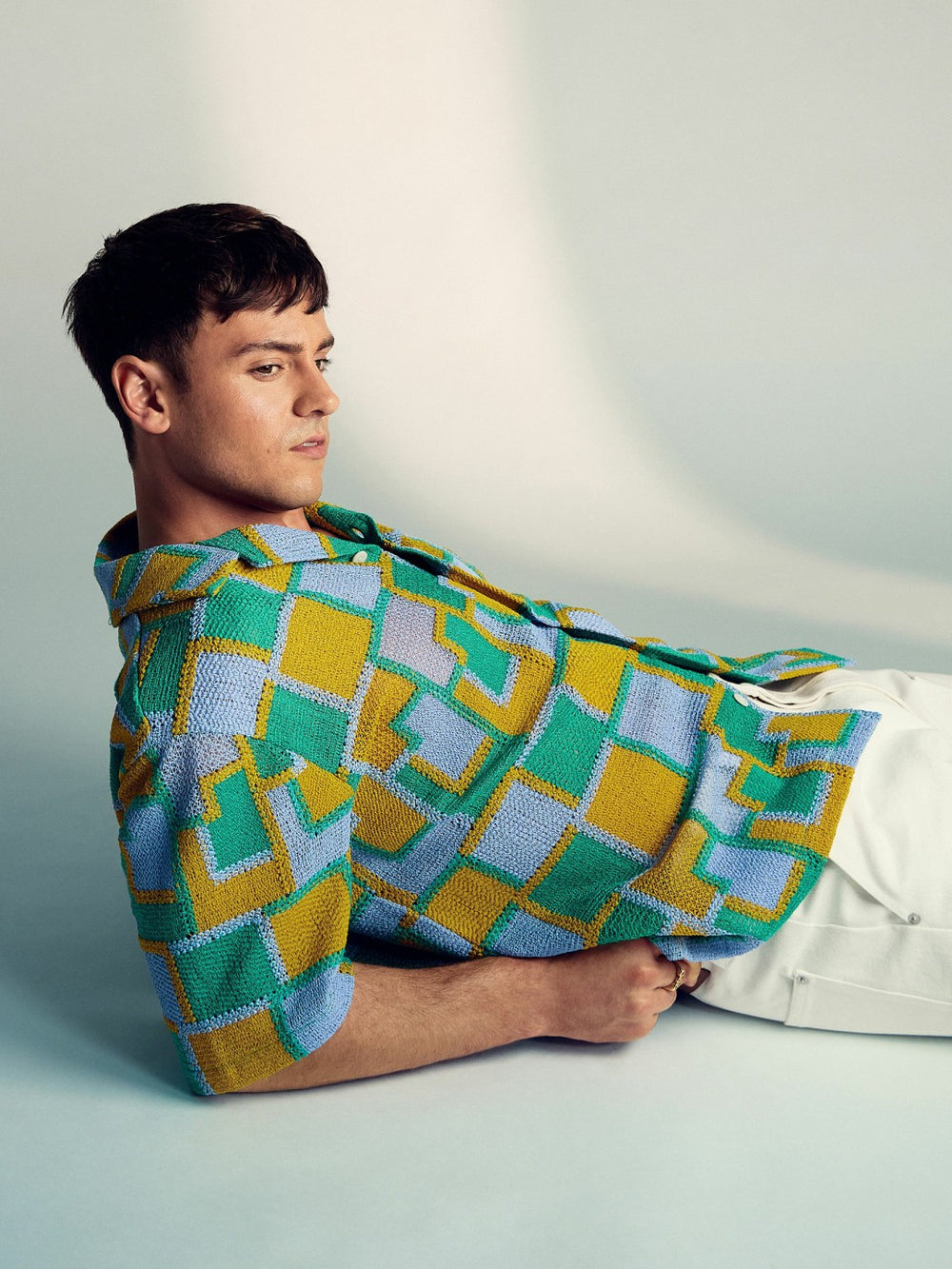 Men | Tom Daley Tile Crochet Shirt in Yellow/Green/Blue Multi