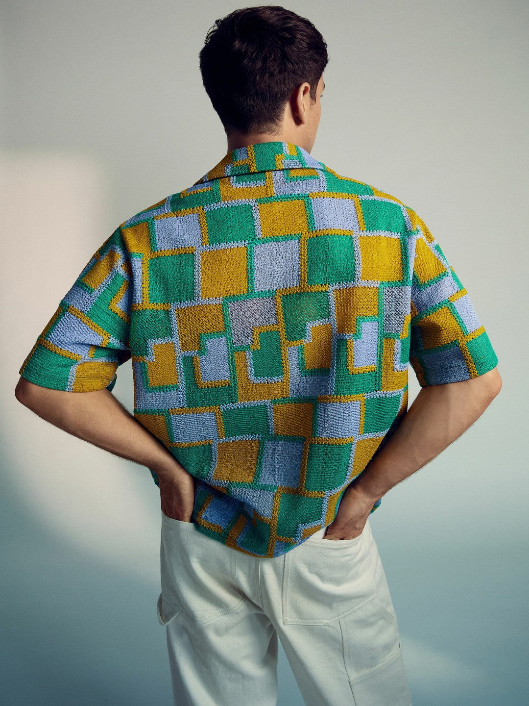 Men | Tom Daley Tile Crochet Shirt in Yellow/Green/Blue Multi
