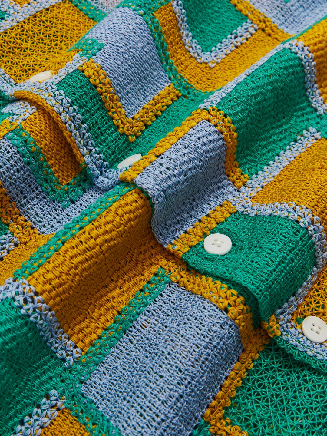 Men | Tom Daley Tile Crochet Shirt in Yellow/Green/Blue Multi