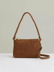 Women Suede Plaited-Strap Cross-Body Bag in Tan