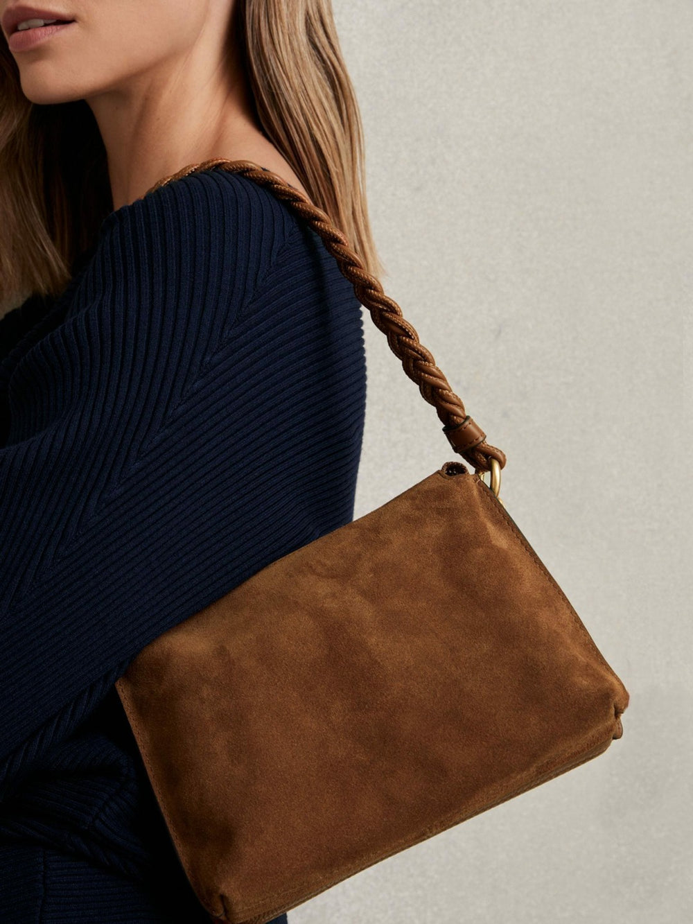 Women Suede Plaited-Strap Cross-Body Bag in Tan