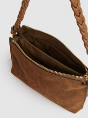 Women Suede Plaited-Strap Cross-Body Bag in Tan