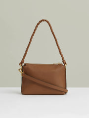 Women Suede Plaited-Strap Cross-Body Bag in Tan