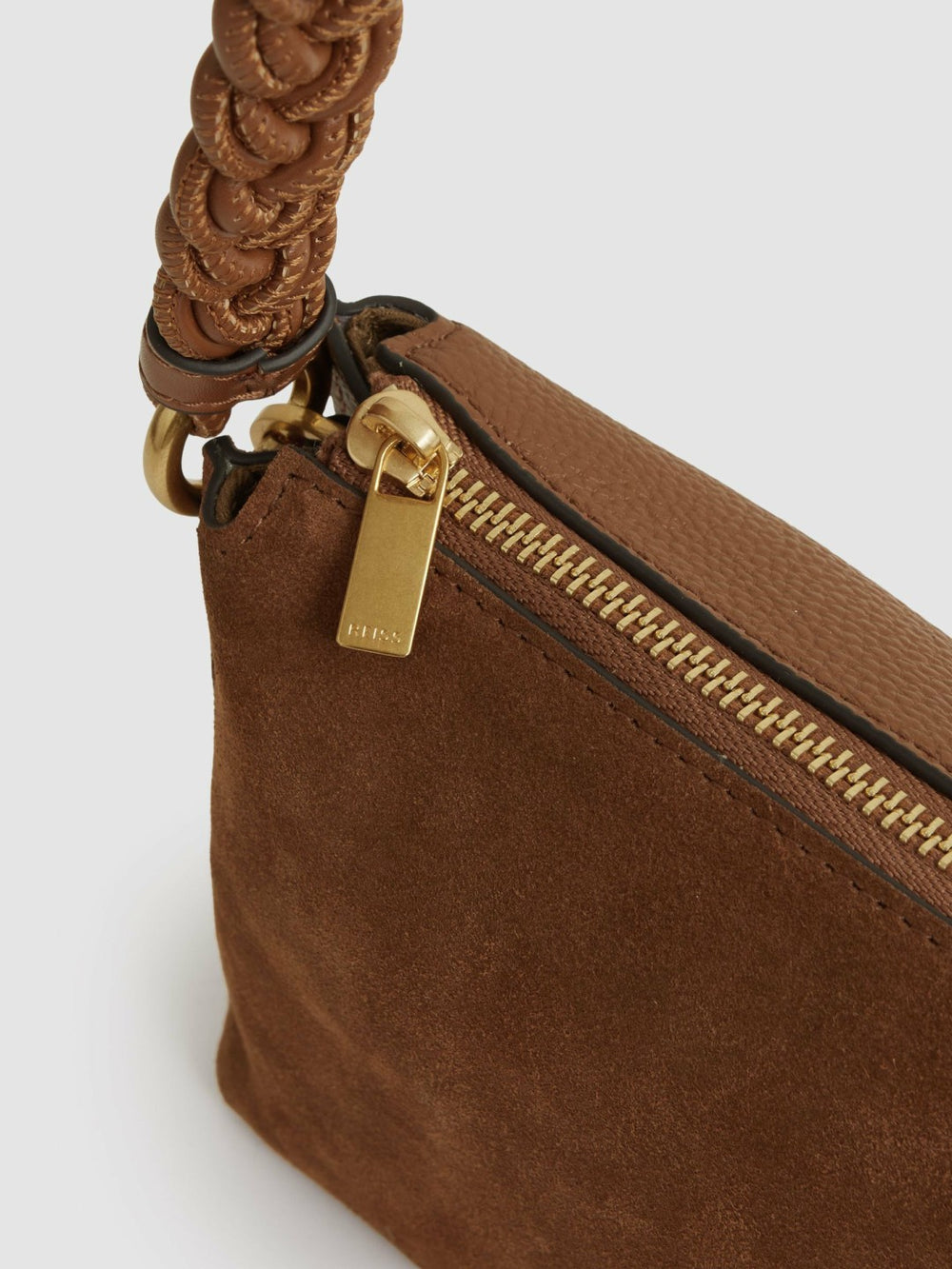 Women Suede Plaited-Strap Cross-Body Bag in Tan