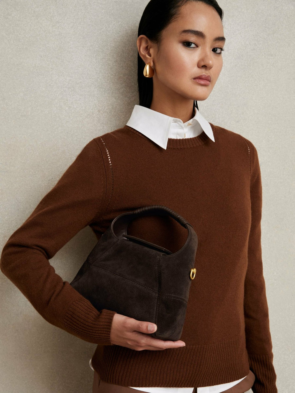 Women Suede Shoulder Bag in Chocolate