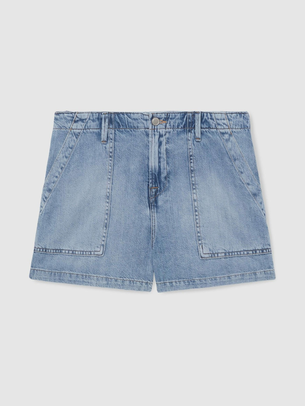 Women Good American Denim Shorts With Linen in Indigo Blue