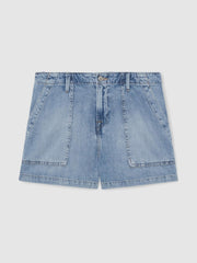 Women Good American Denim Shorts With Linen in Indigo Blue