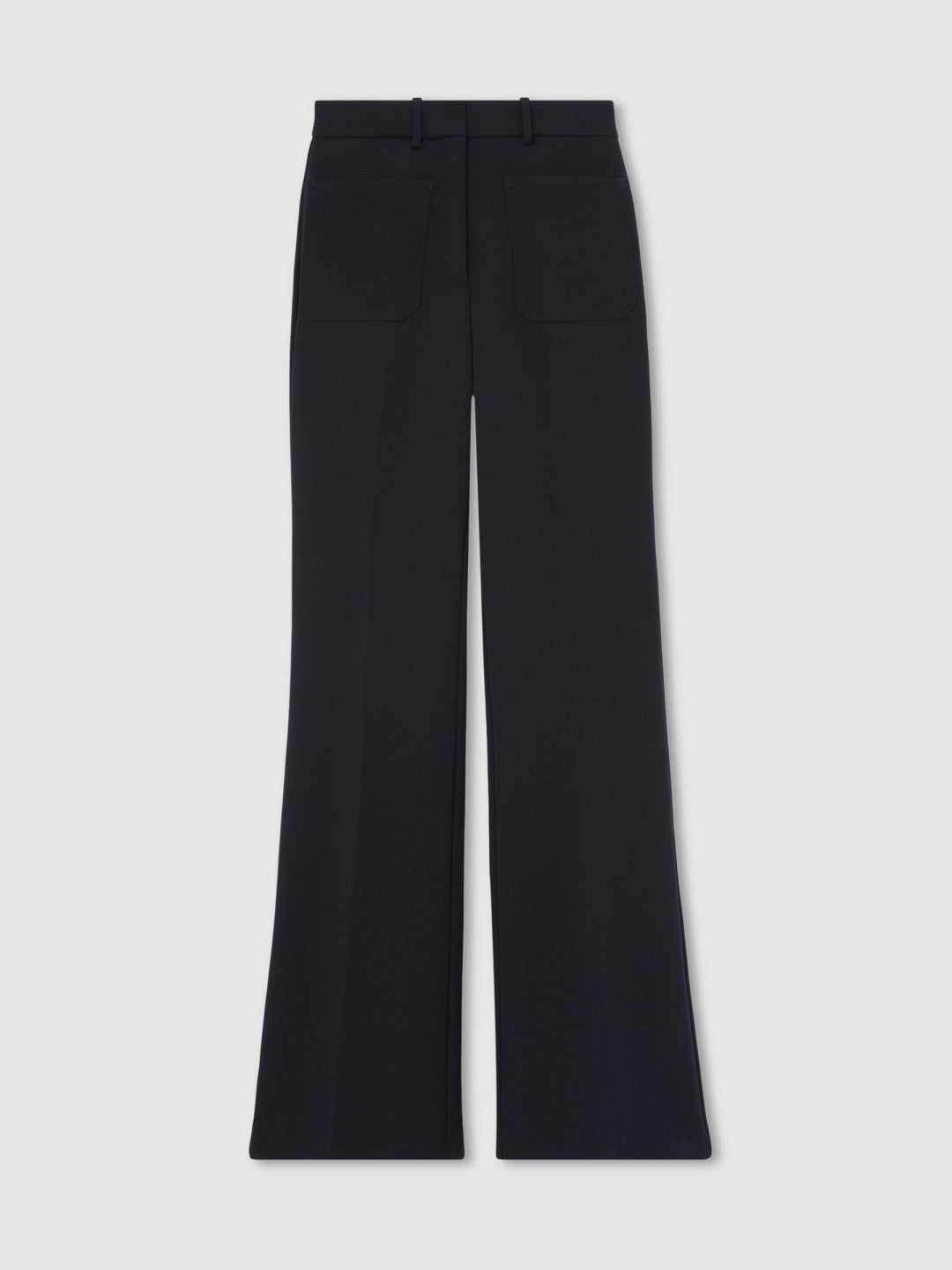 Women Twill Patch-Pocket Flared Trousers in Navy