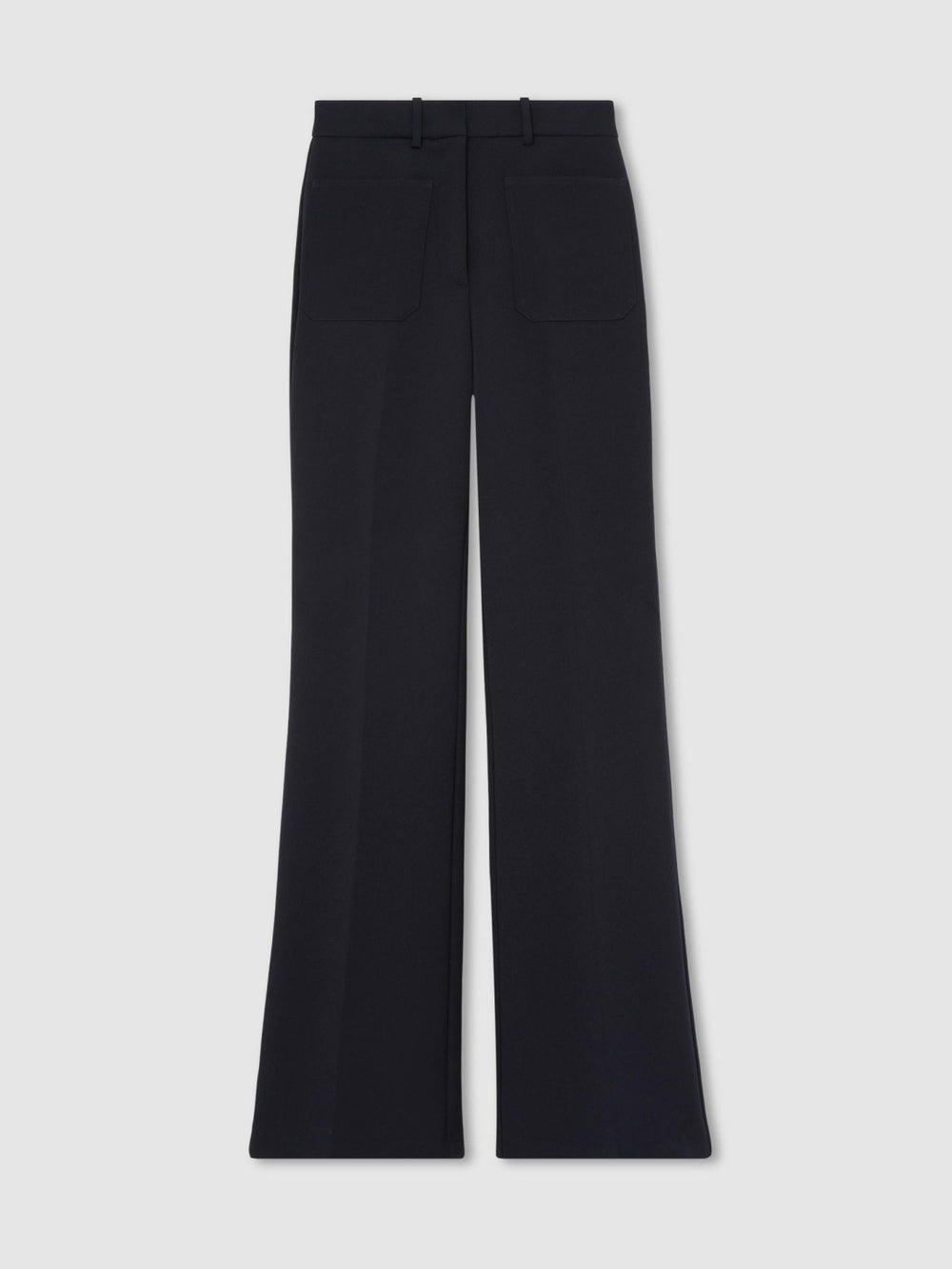 Women Twill Patch-Pocket Flared Trousers in Navy