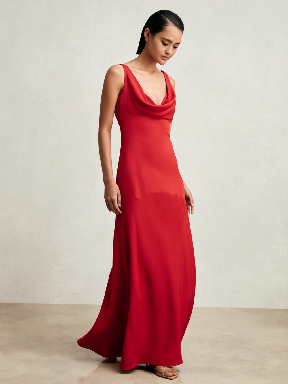 Women Cowl-Neck Sleeveless Maxi Dress in Red