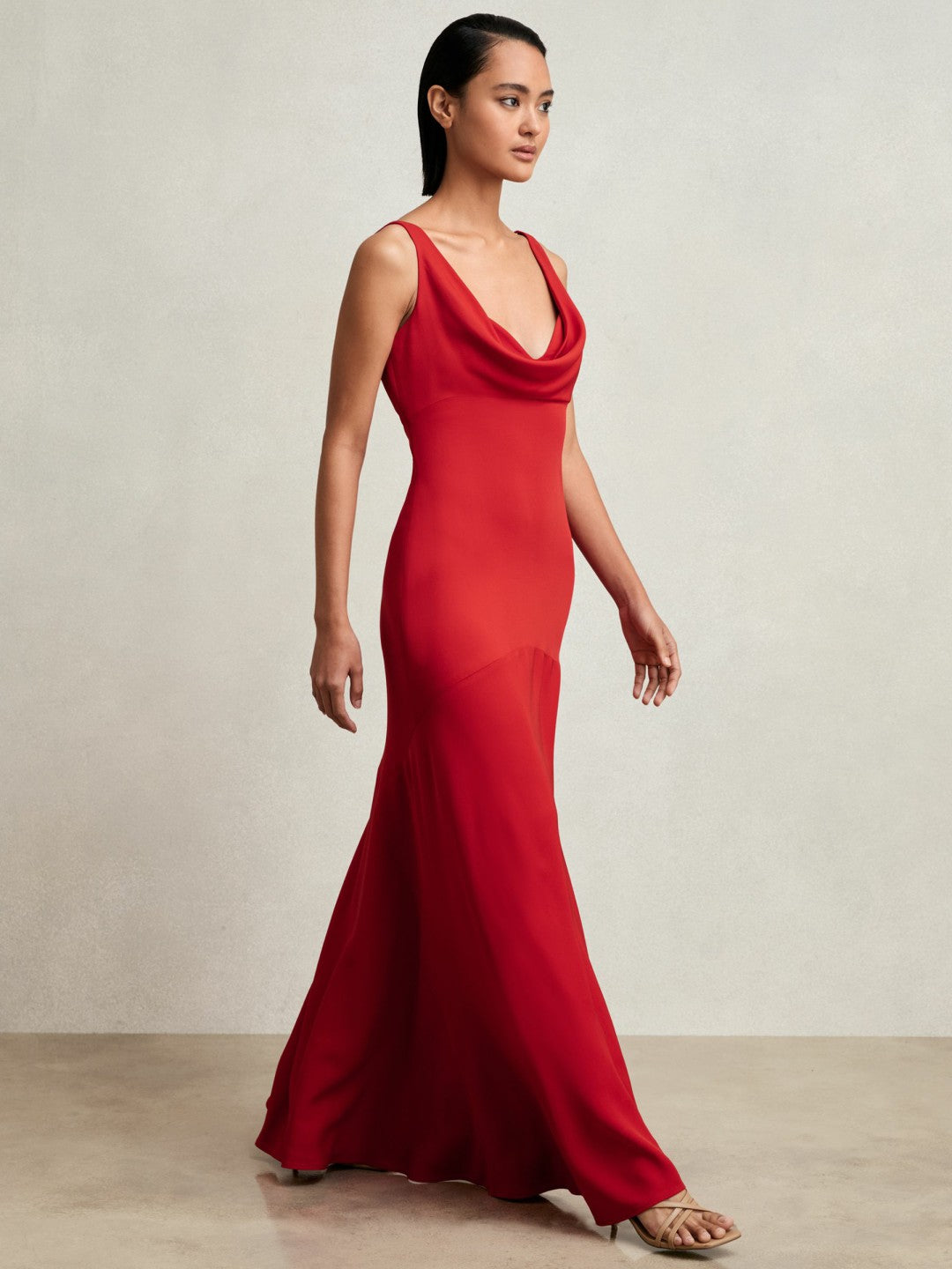 Women Cowl-Neck Sleeveless Maxi Dress in Red