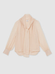 Women Silk Blend Chiffon Tie-Neck Blouse in Pale Pink