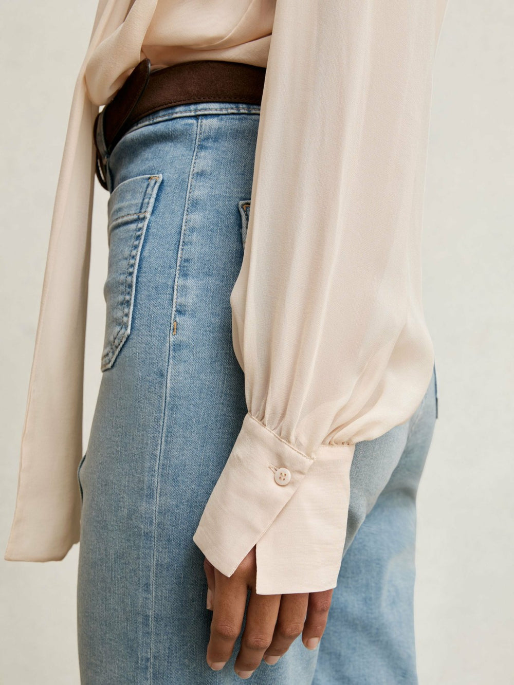 Women Silk Blend Chiffon Tie-Neck Blouse in Pale Pink