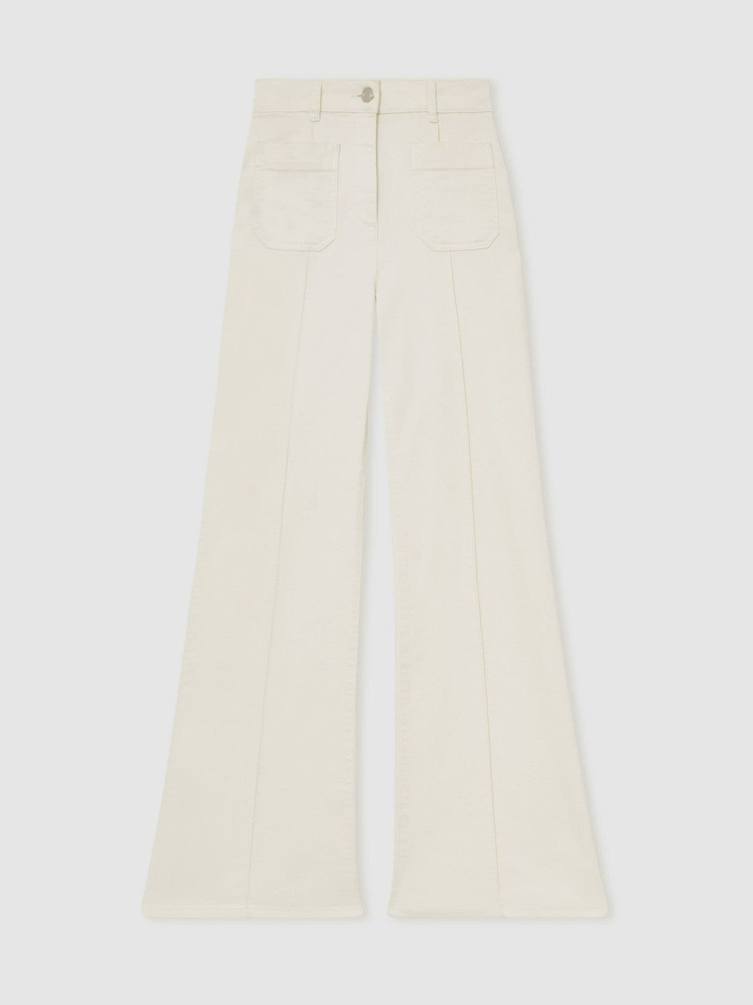 Women Petite Patch-Pocket Flared Jeans in Ecru