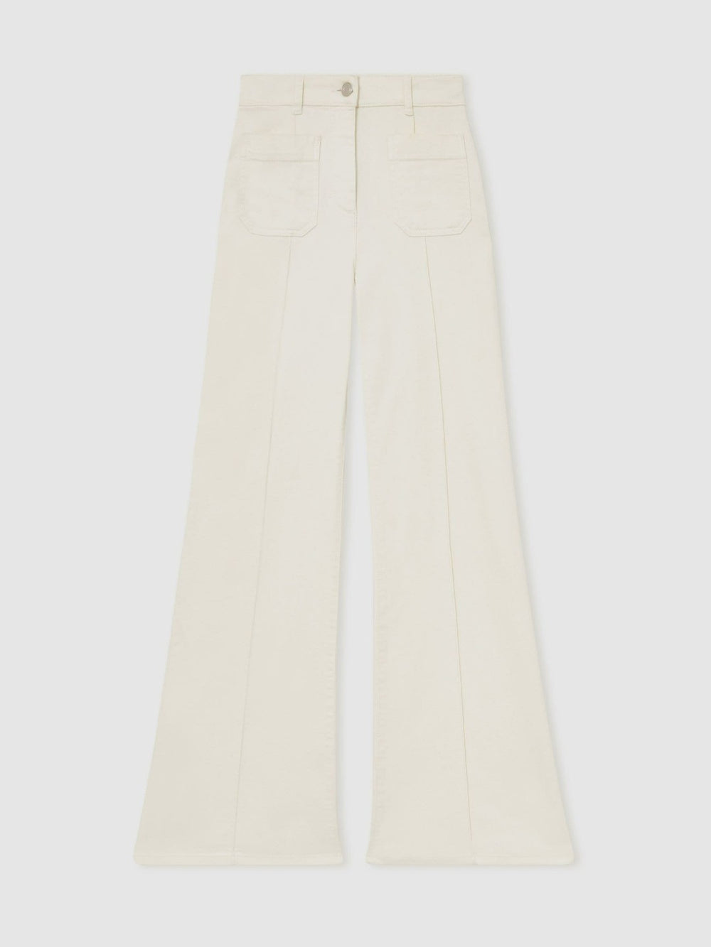Women Petite Patch-Pocket Flared Jeans in Ecru