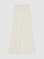 Women Petite Patch-Pocket Flared Jeans in Ecru