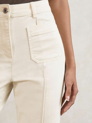 Women Petite Patch-Pocket Flared Jeans in Ecru
