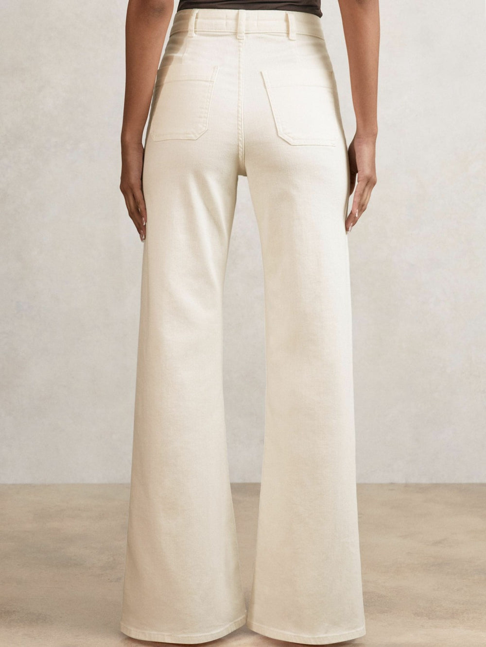 Women Petite Patch-Pocket Flared Jeans in Ecru