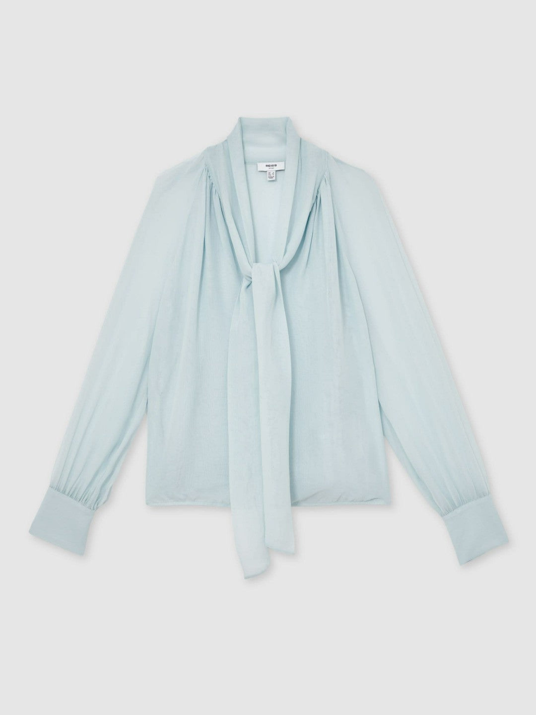 Women Silk Blend Chiffon Tie-Neck Blouse in Pale Blue