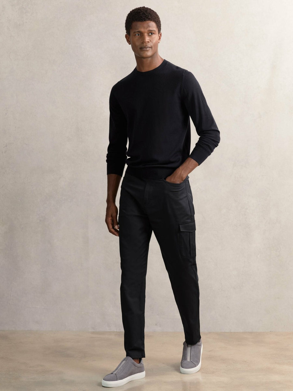 Men Cotton-Lyocell Cargo Trousers in Navy