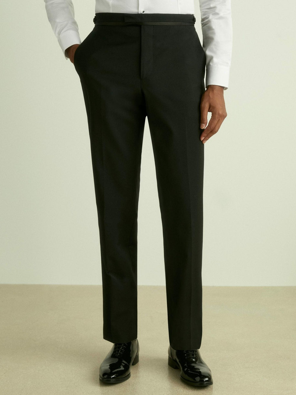 Men Wool-Blend Regular-Fit Tuxedo Trousers in Black