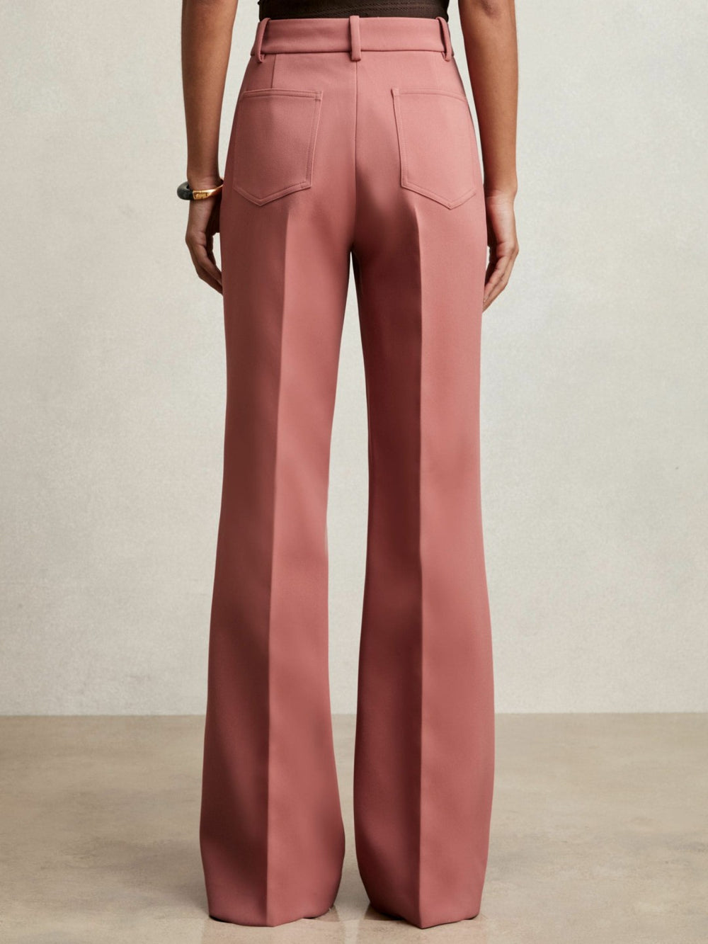 Women Twill Patch-Pocket Flared Trousers in Pink