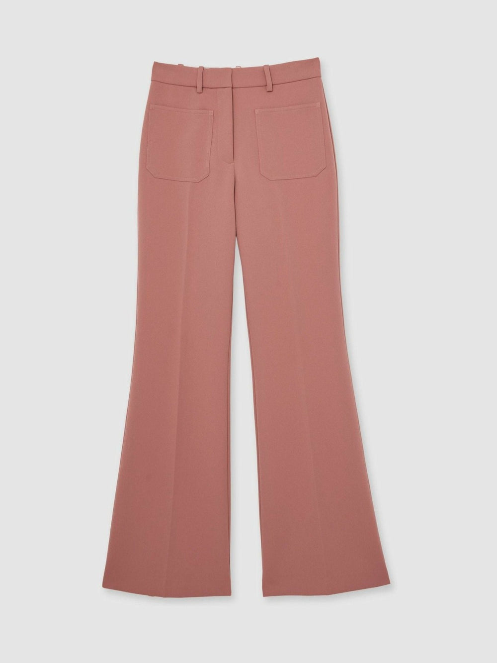 Women Petite Twill Patch-Pocket Flared Trousers in Pink