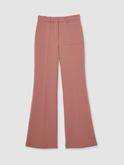 Women Petite Twill Patch-Pocket Flared Trousers in Pink