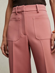 Women Petite Twill Patch-Pocket Flared Trousers in Pink