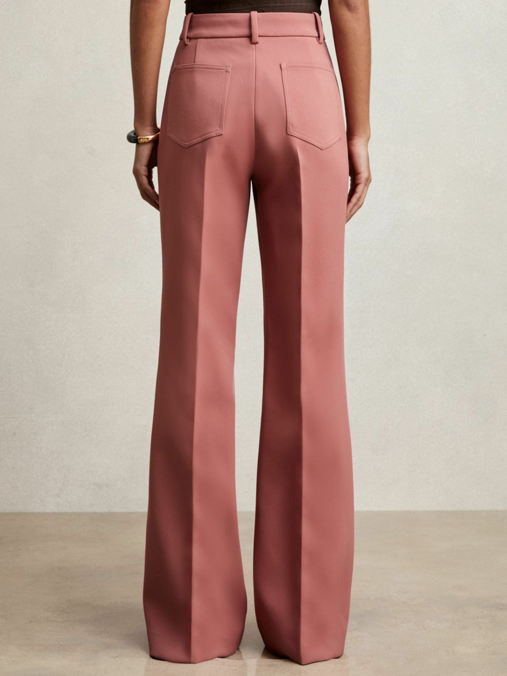 Women Petite Twill Patch-Pocket Flared Trousers in Pink