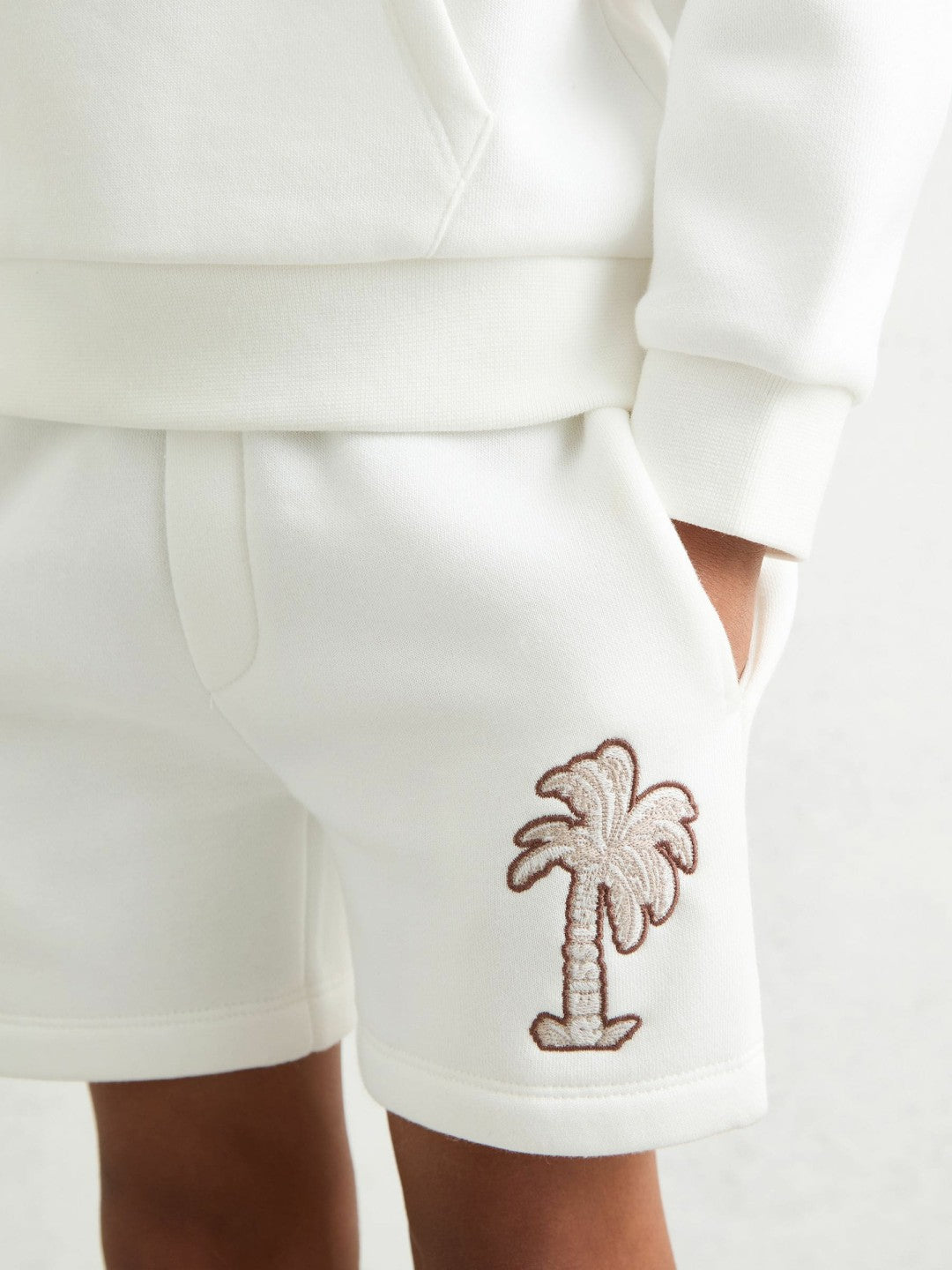 Children & Baby 13-14 yrs Cotton Blend Palm Embroidered Shorts in Off White