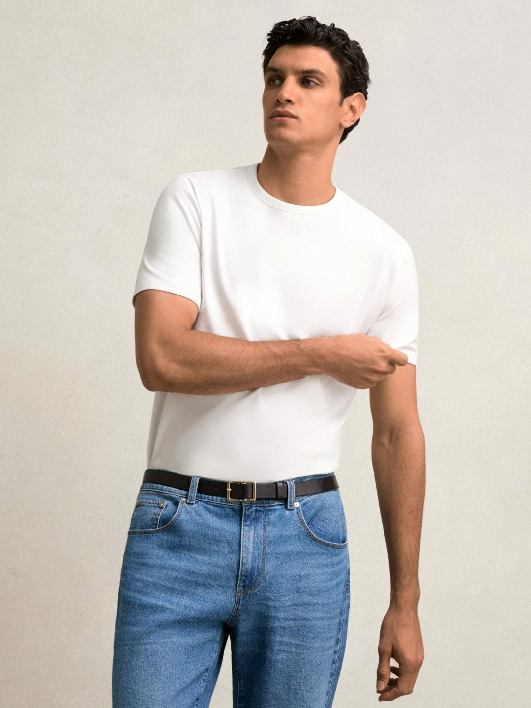 Men Stretch-Cotton Crew-Neck T-Shirt in White