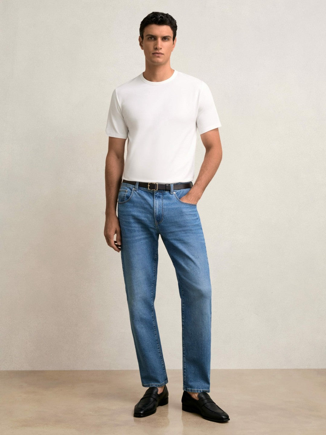Men Stretch-Cotton Crew-Neck T-Shirt in White