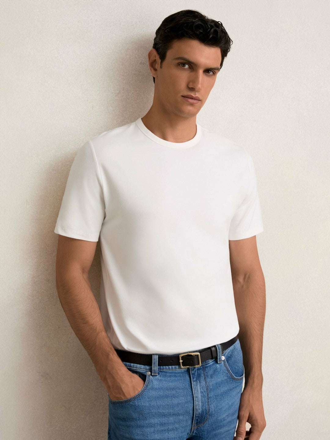 Men Stretch-Cotton Crew-Neck T-Shirt in White