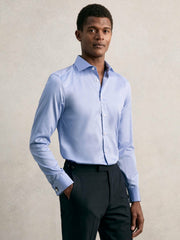 Men Slim Fit Slim-Fit Cotton-Sateen Shirt in Mid Blue