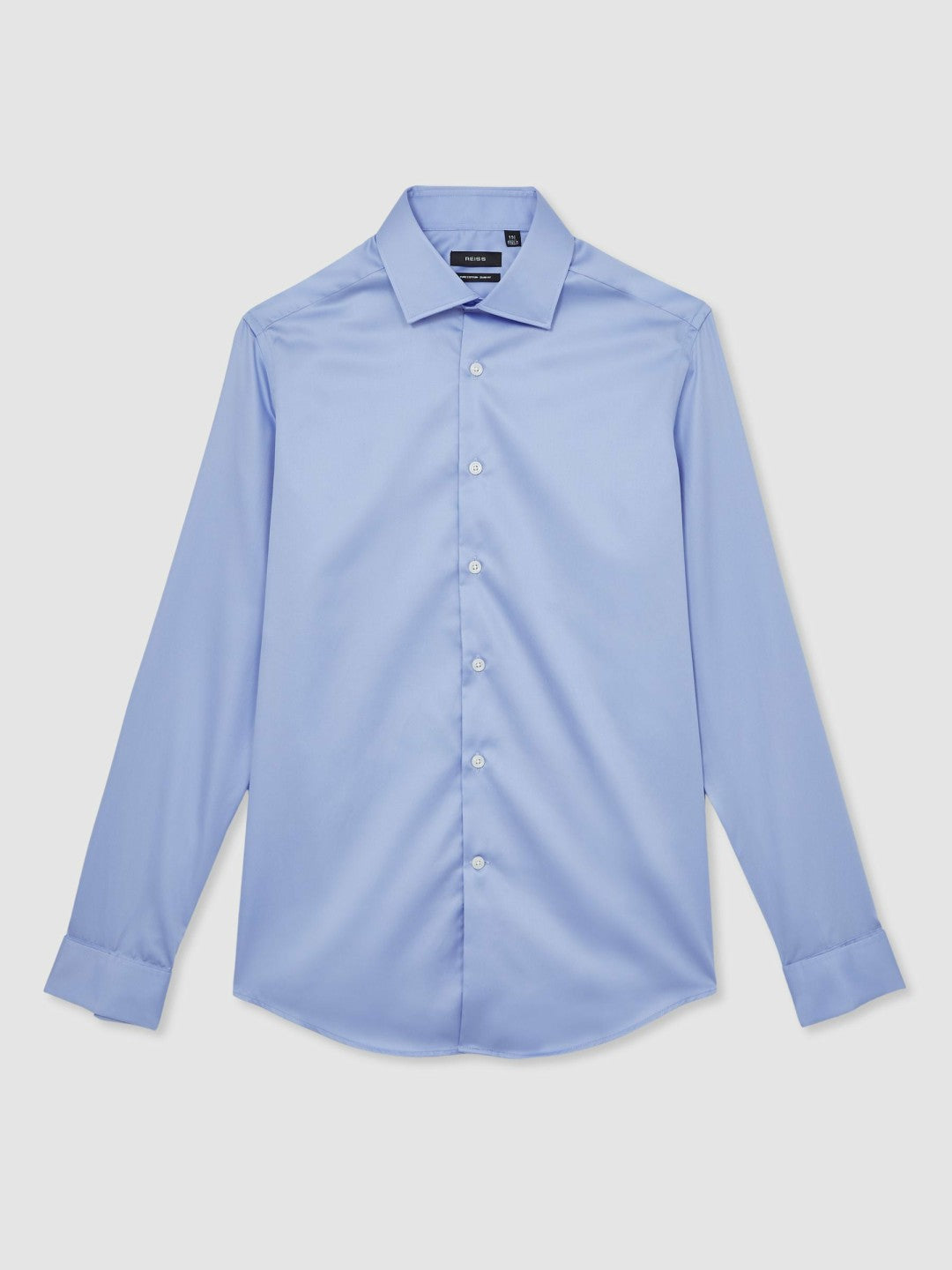 Men Slim Fit Slim-Fit Cotton-Sateen Shirt in Mid Blue