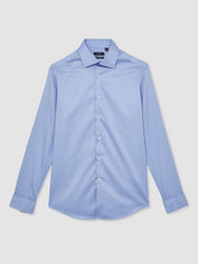 Men Slim Fit Slim-Fit Cotton-Sateen Shirt in Mid Blue