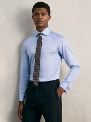 Men Slim Fit Slim-Fit Cotton-Sateen Shirt in Mid Blue