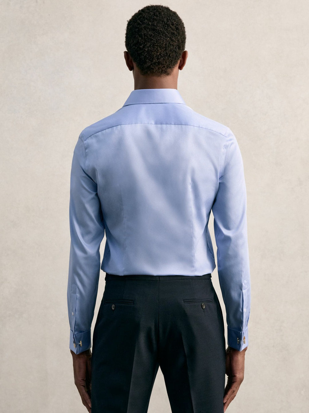 Men Slim Fit Slim-Fit Cotton-Sateen Shirt in Mid Blue