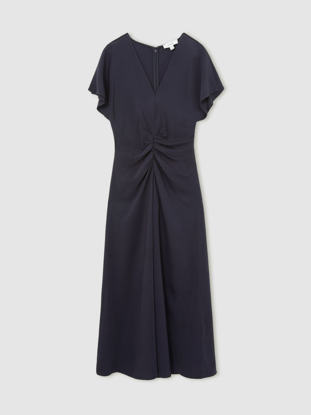 Women Petite Ruched-Front Midi Dress in Navy