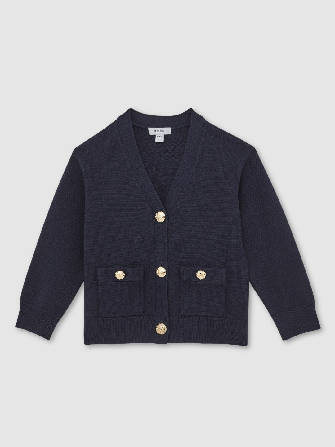 Children & Baby 3-9 yrs Knitted Embossed-Button Cardigan in Navy