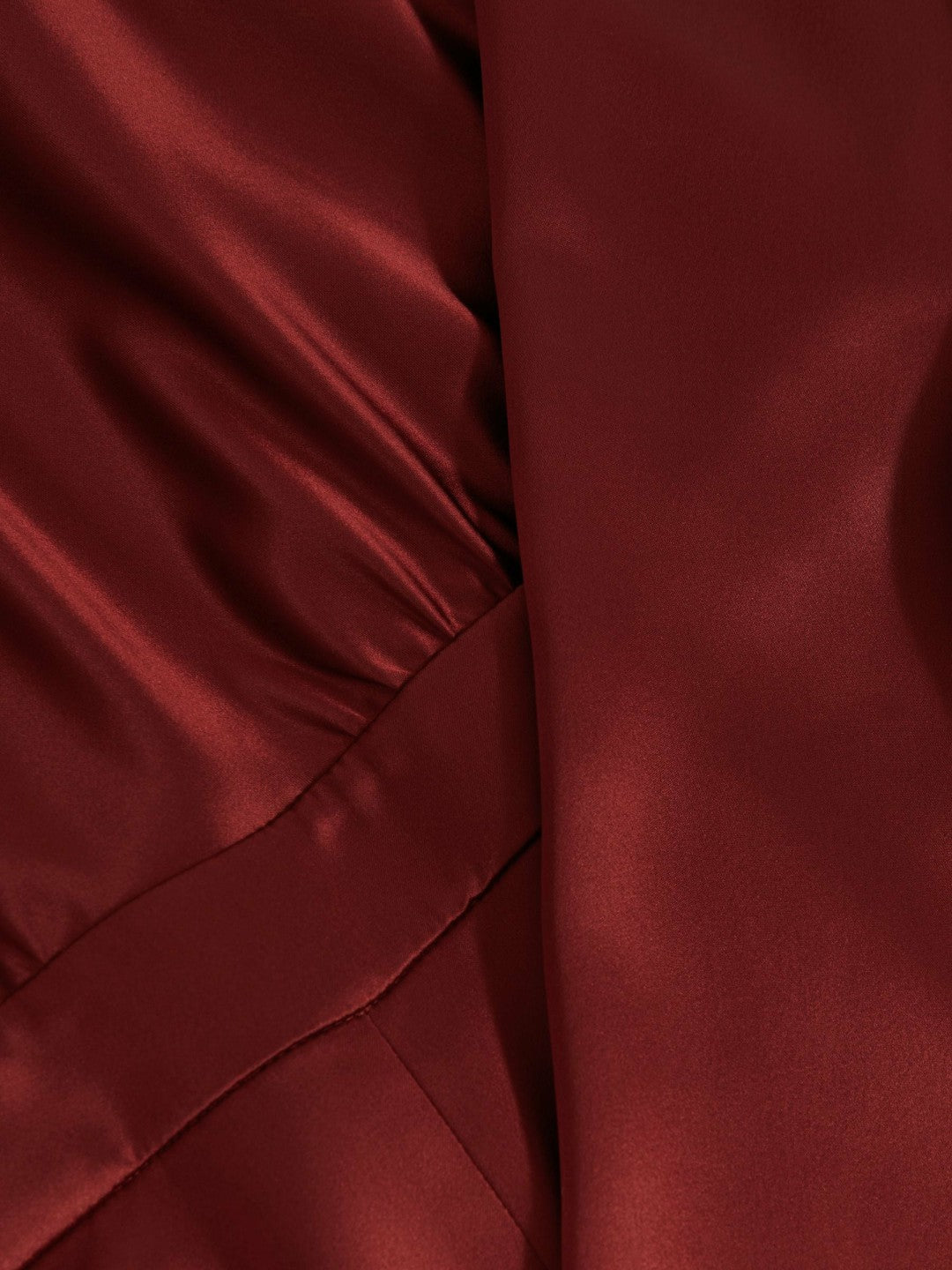 Women Satin Cape-Sash Jumpsuit in Dark Red