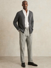 Men Regular Fit Herringbone Trousers With Cotton in Grey