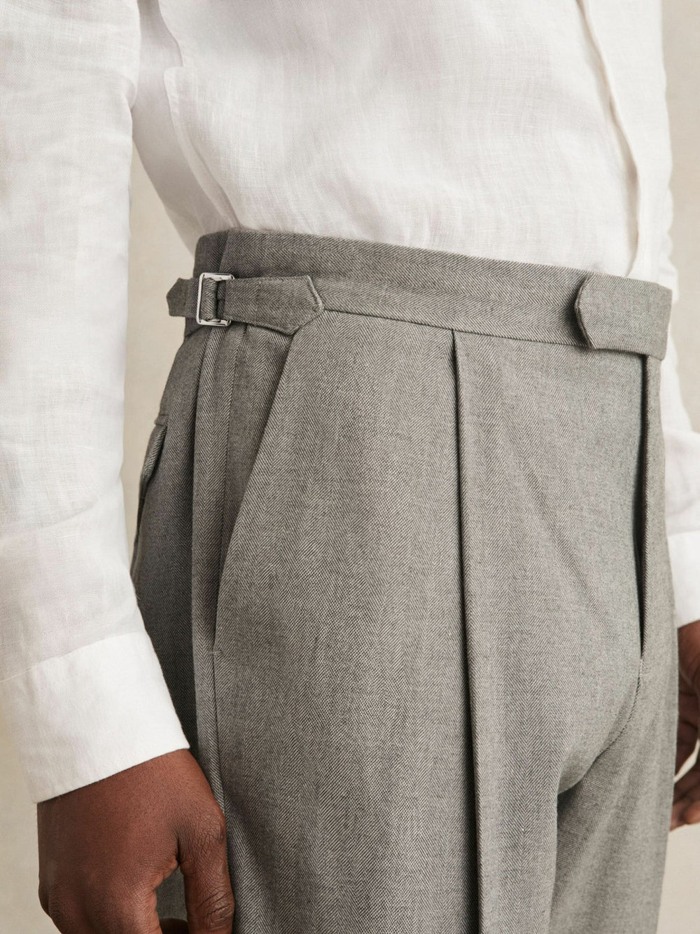 Men Regular Fit Herringbone Trousers With Cotton in Grey